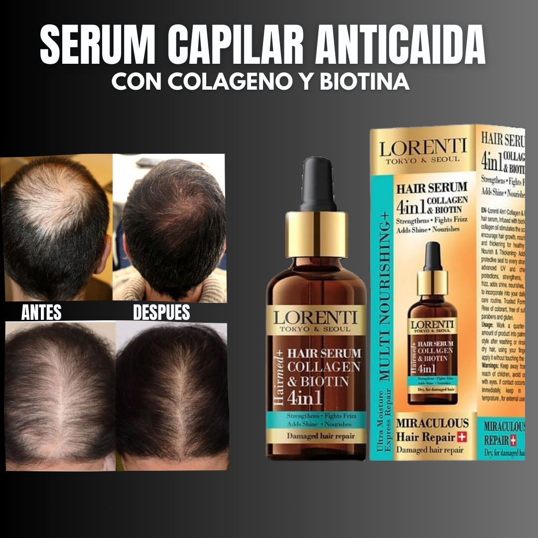 Serúm Anticaída de colágeno y Biotina: Repara, nutre y retiene la caída del cabello en tan solo semanas.