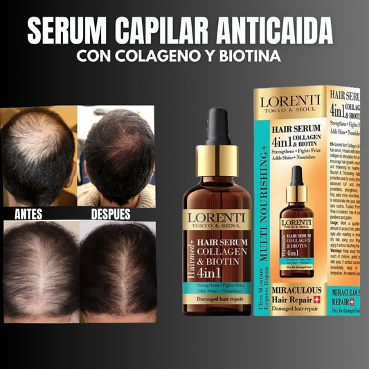 Serúm Anticaída de colágeno y Biotina: Repara, nutre y retiene la caída del cabello en tan solo semanas.